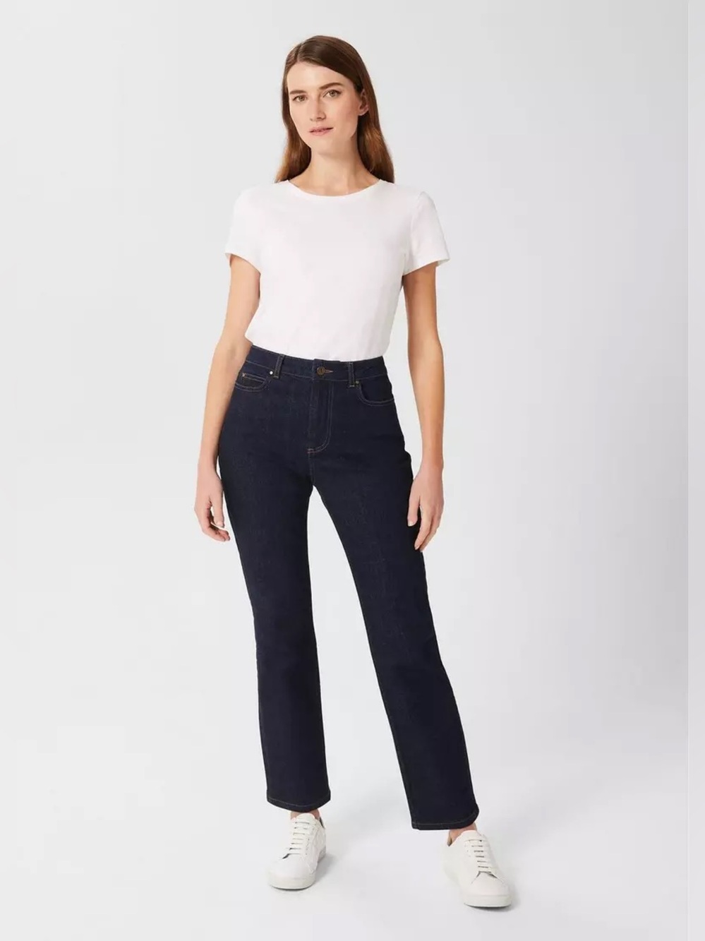 Hobbs London Dark Wash Straight Leg Baby Bootcut Jeans Denim Blue Tailored Chic